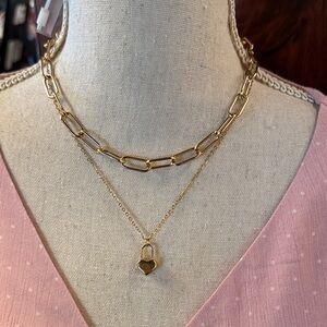 Gold Heart Lock Necklace Set